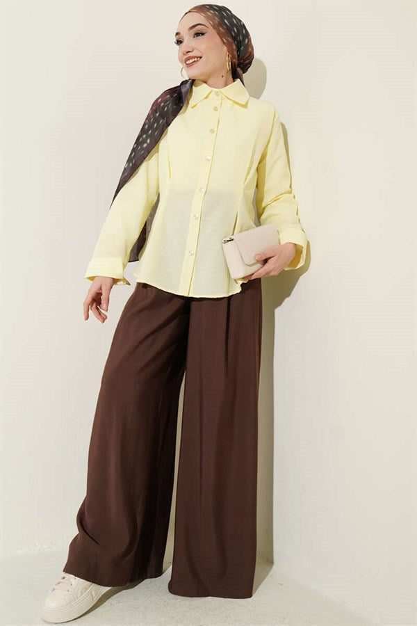 Short Shirt with Front Dart Detail, Yellow
