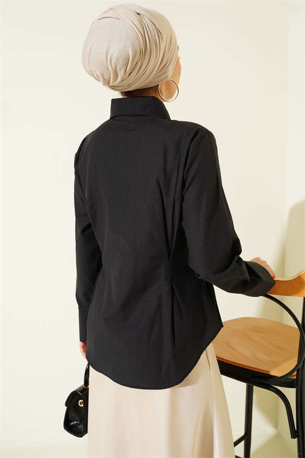 Front Dart Detail Short Shirt Black