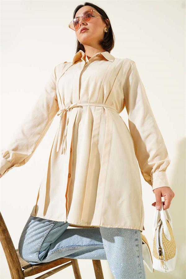 Front Darted Rope Belted Tunic Beige