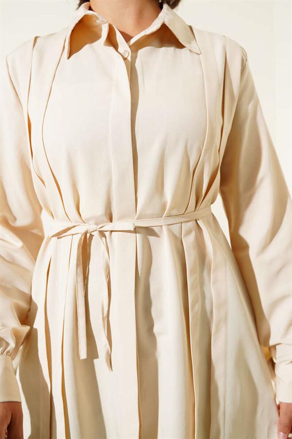 Front Darted Rope Belted Tunic Beige