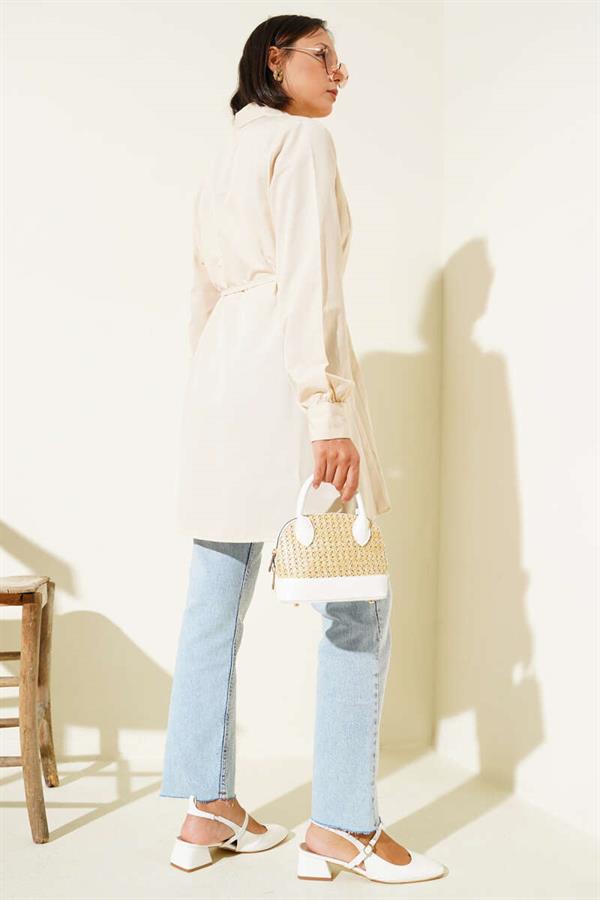 Front Darted Rope Belted Tunic Beige