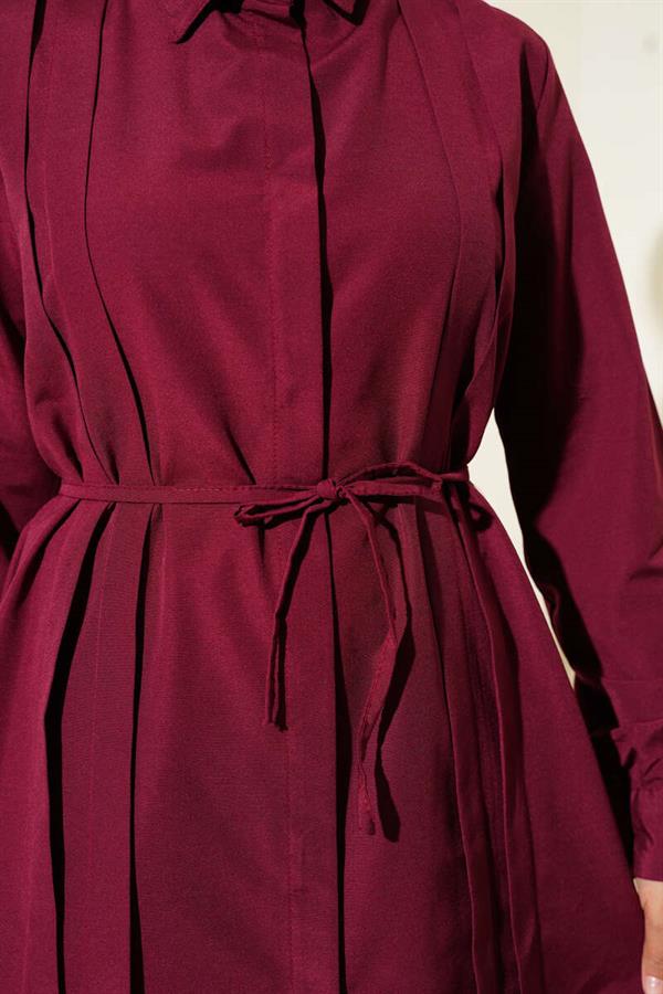 Front Darted Rope Belted Tunic Burgundy