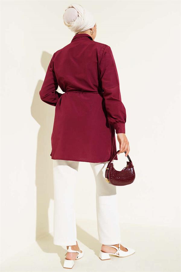 Front Darted Rope Belted Tunic Burgundy
