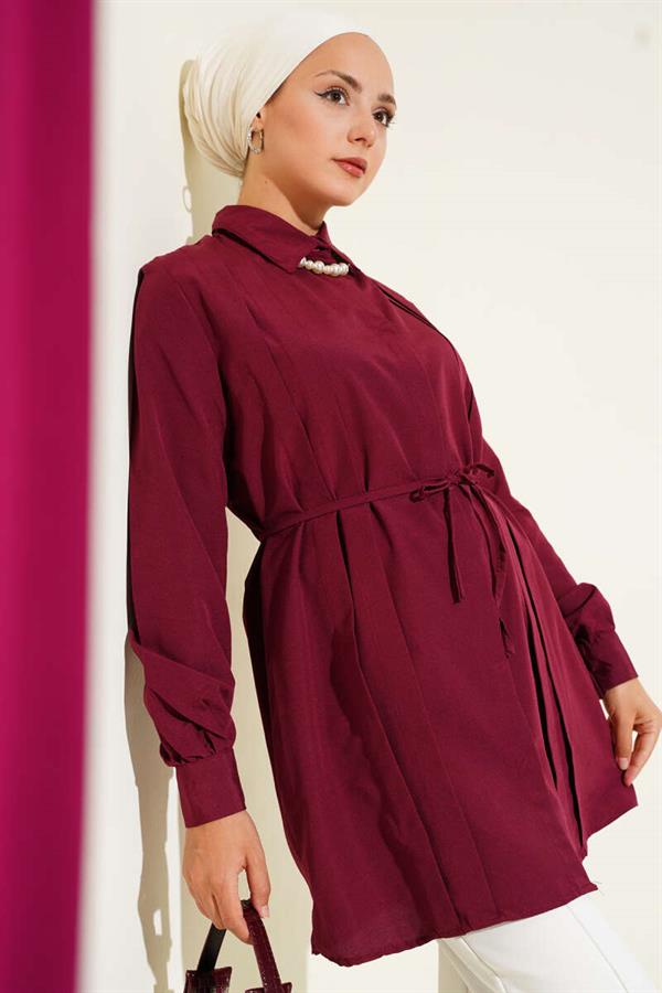 Front Darted Rope Belted Tunic Burgundy