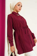 Front Darted Rope Belted Tunic Burgundy