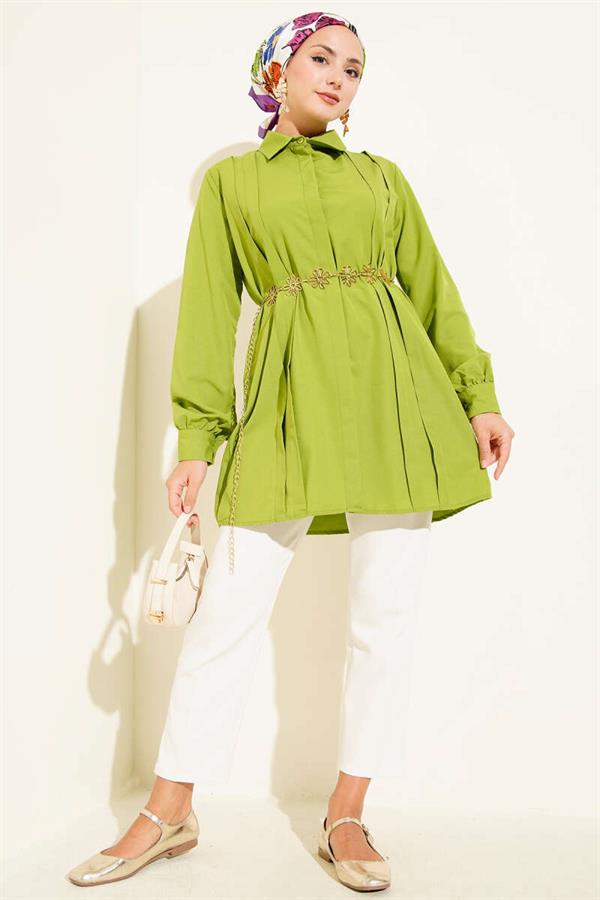 Front Darted Rope Belted Tunic Pistachio Green