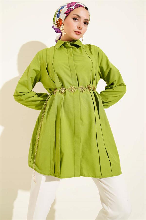 Front Darted Rope Belted Tunic Pistachio Green