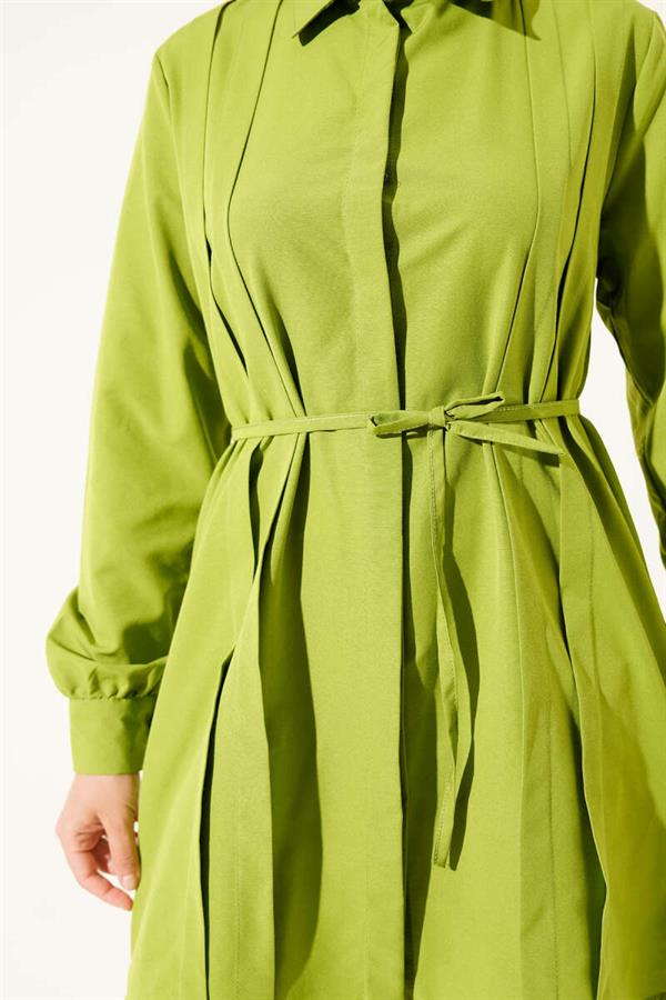 Front Darted Rope Belted Tunic Pistachio Green