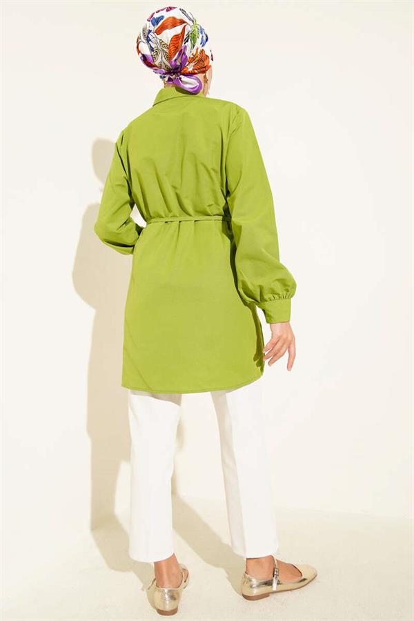 Front Darted Rope Belted Tunic Pistachio Green