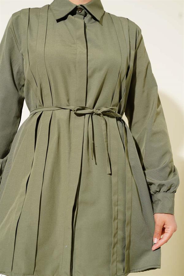 Front Darted Rope Belted Tunic Khaki