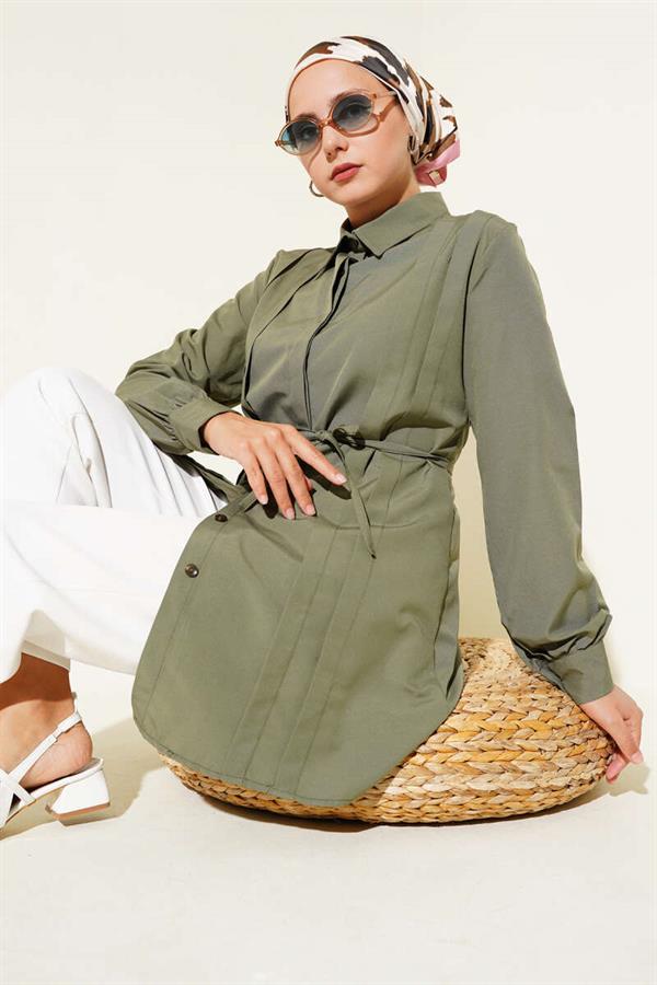 Front Darted Rope Belted Tunic Khaki