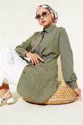 Front Darted Rope Belted Tunic Khaki