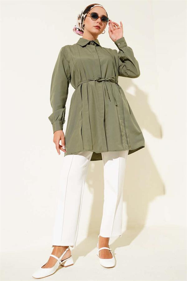 Front Darted Rope Belted Tunic Khaki