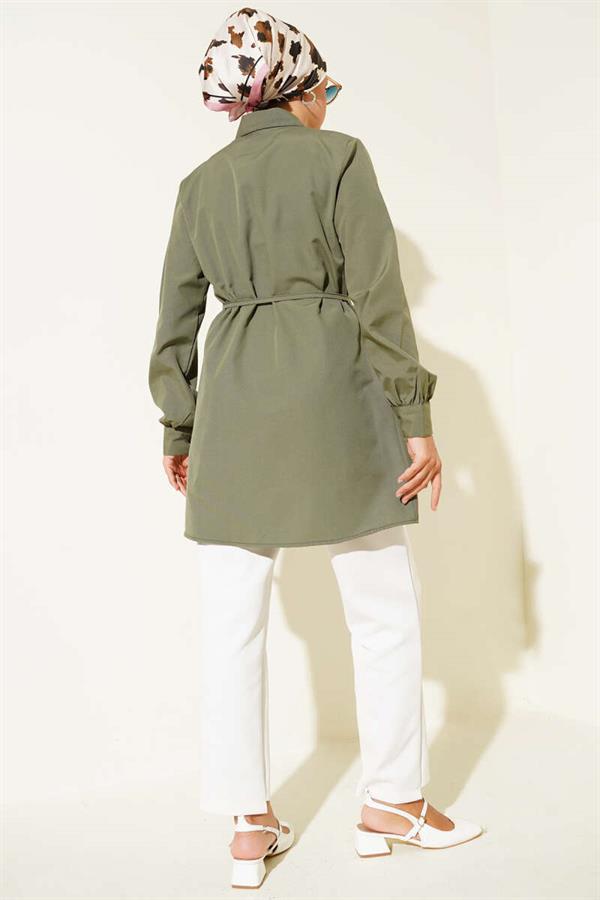 Front Darted Rope Belted Tunic Khaki