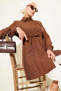 Front Darted Rope Belted Tunic Brown