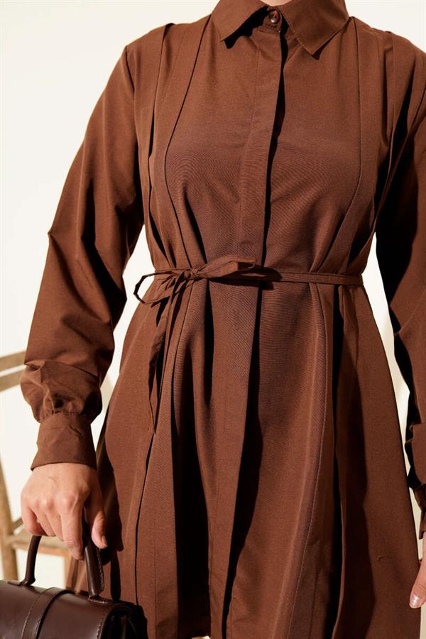 Front Darted Rope Belted Tunic Brown