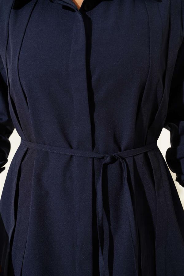 Front Darted Rope Belted Tunic Navy Blue