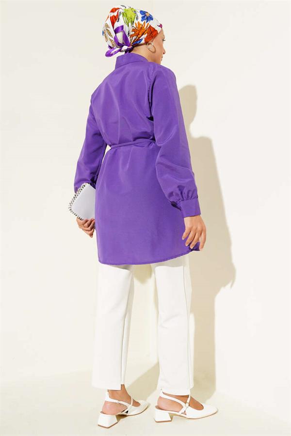 Front Darted Rope Belted Tunic Purple