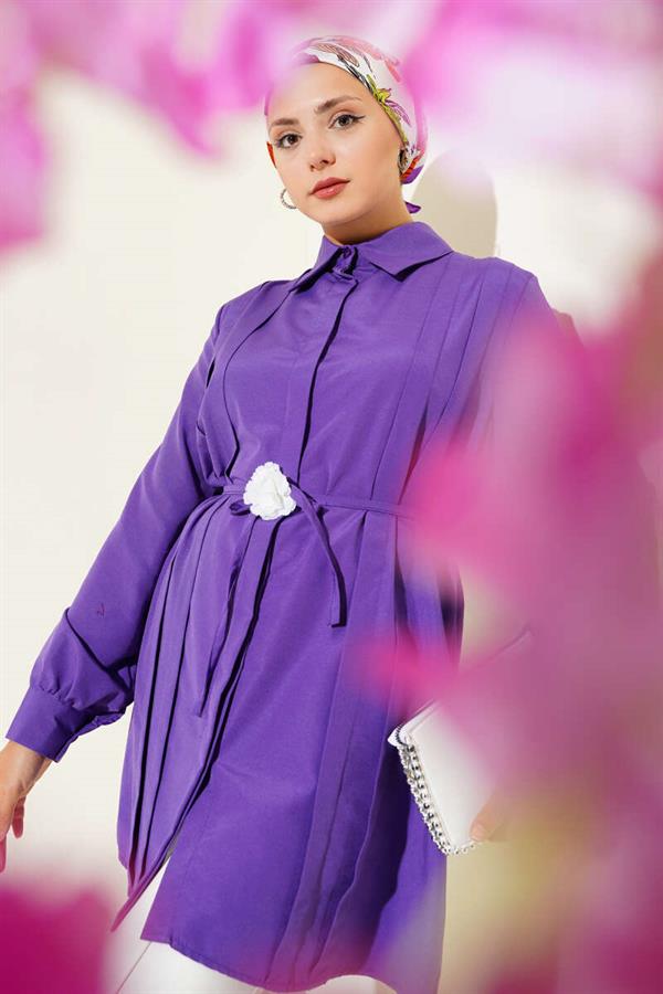 Front Darted Rope Belted Tunic Purple