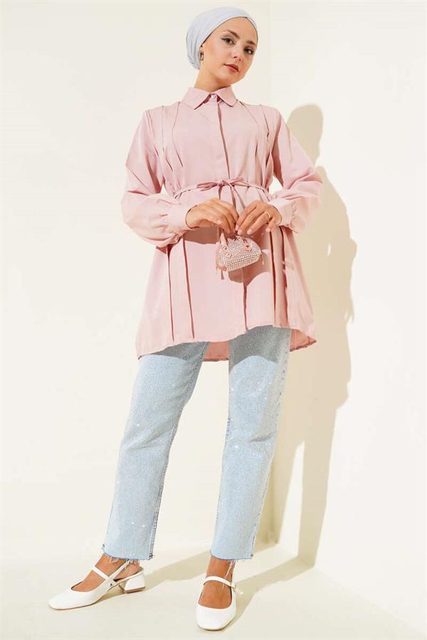 Front Darted Rope Belted Tunic Powder