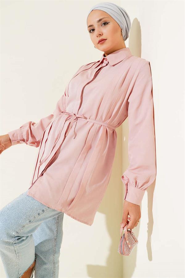 Front Darted Rope Belted Tunic Powder