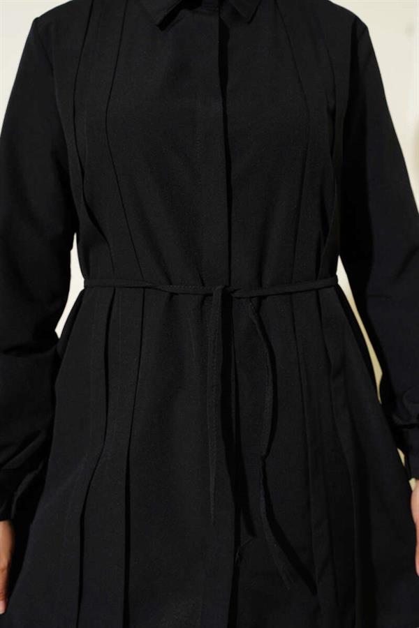 Front Darted Rope Belted Tunic Black