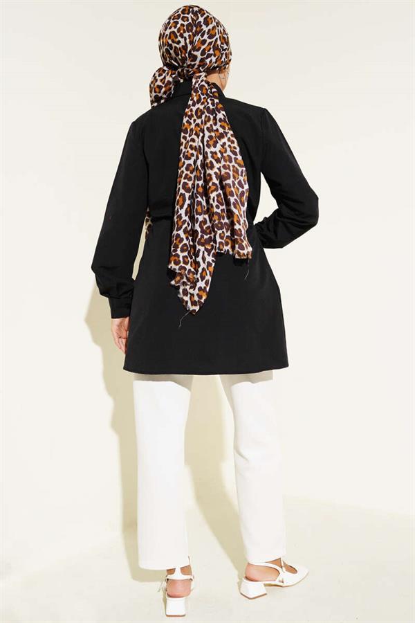 Front Darted Rope Belted Tunic Black