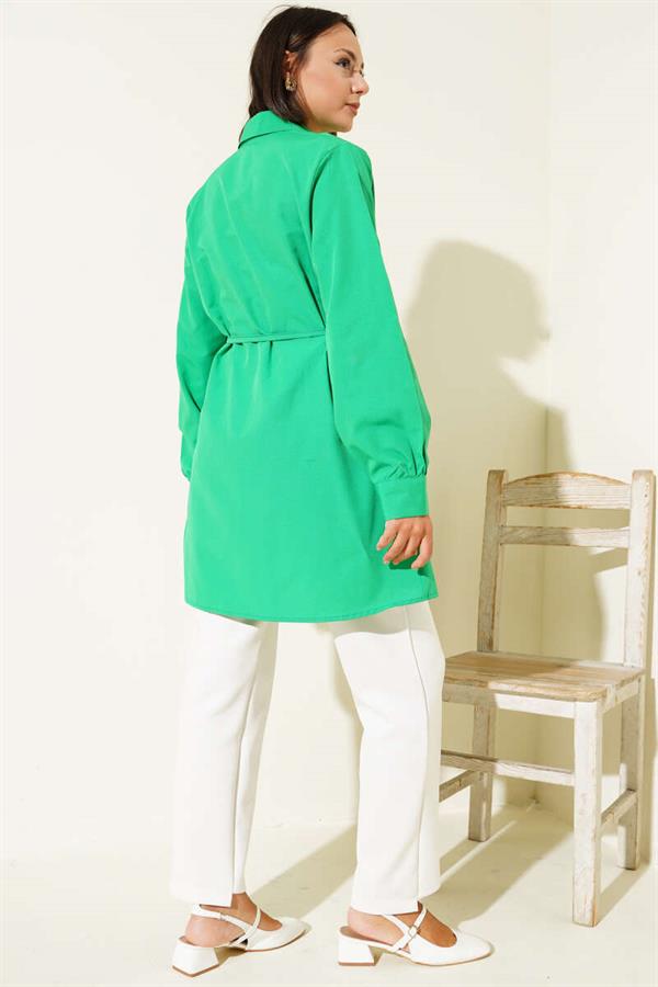Front Darted Rope Belted Tunic Green