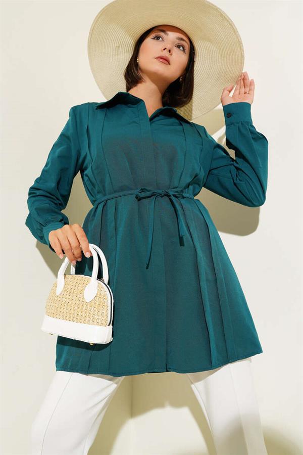 Front Darted Rope Belted Tunic Emerald