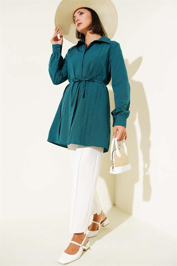 Front Darted Rope Belted Tunic Emerald