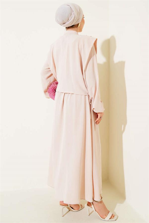 Beige Bolero Dress with Pleat Detail on the Front