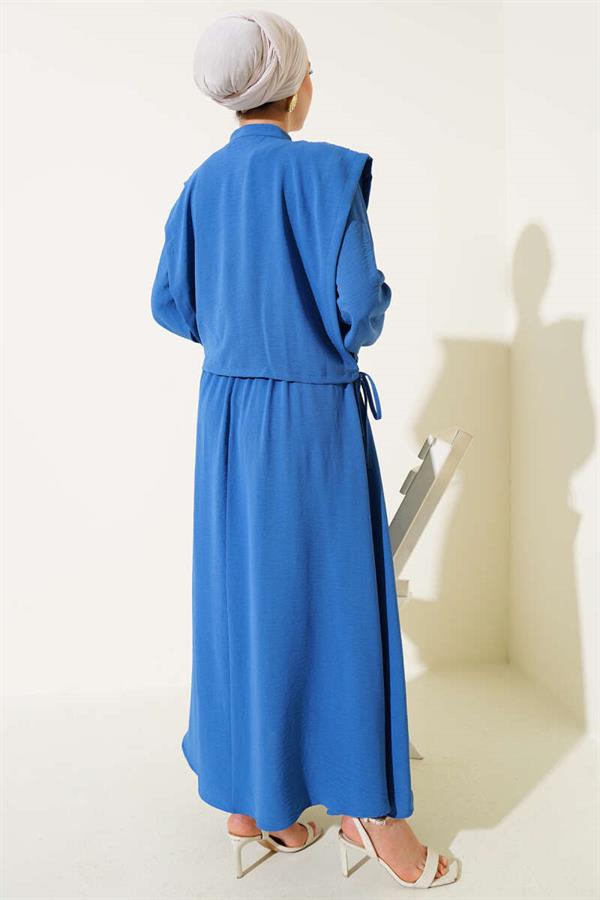 Indigo Bolero Dress with Pleat Detail on the Front