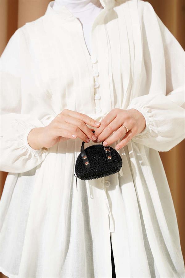 Pleated Front Detailed Cotton Voile Shirt Ecru