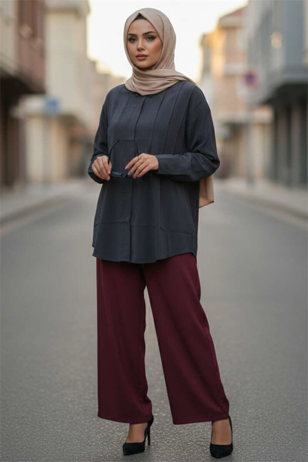 Tencel Shirt with Pleat Detail at the Front, Navy Blue