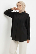 Tencel Shirt with Pleated Front Detail, Black