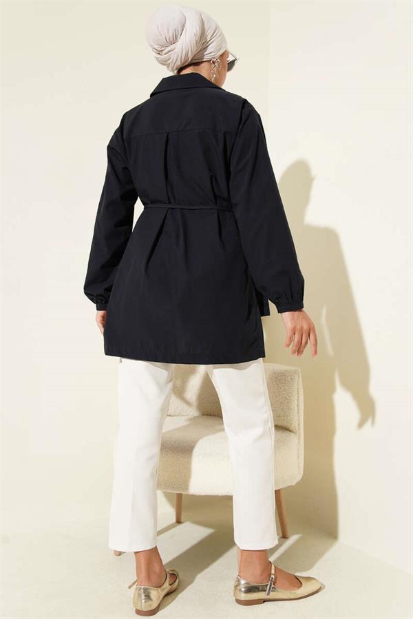 Pleated Front British Button-Down Shirt Navy Blue
