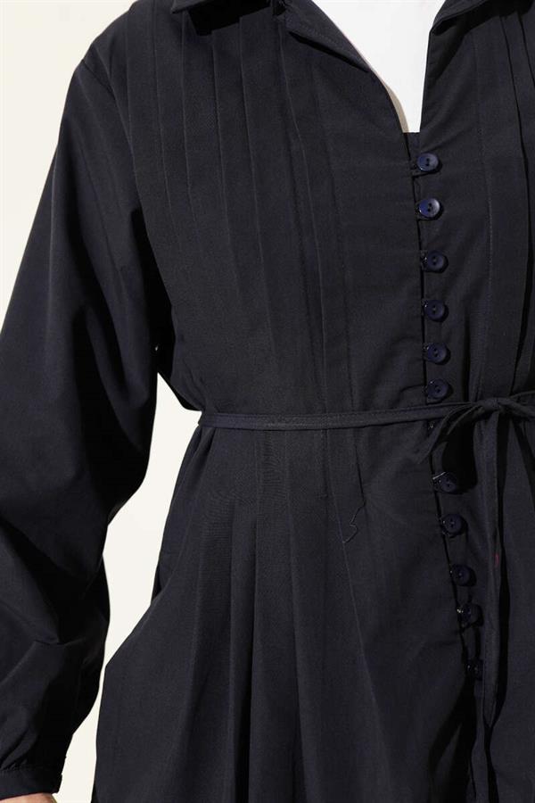 Pleated Front British Button-Down Shirt Navy Blue