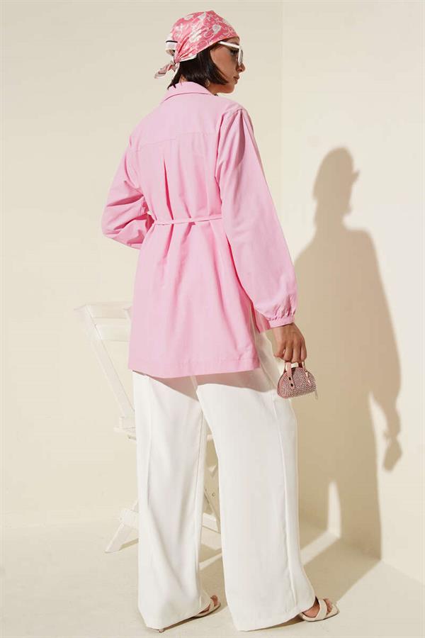 Pleated Front Brit Button-Down Shirt Pink