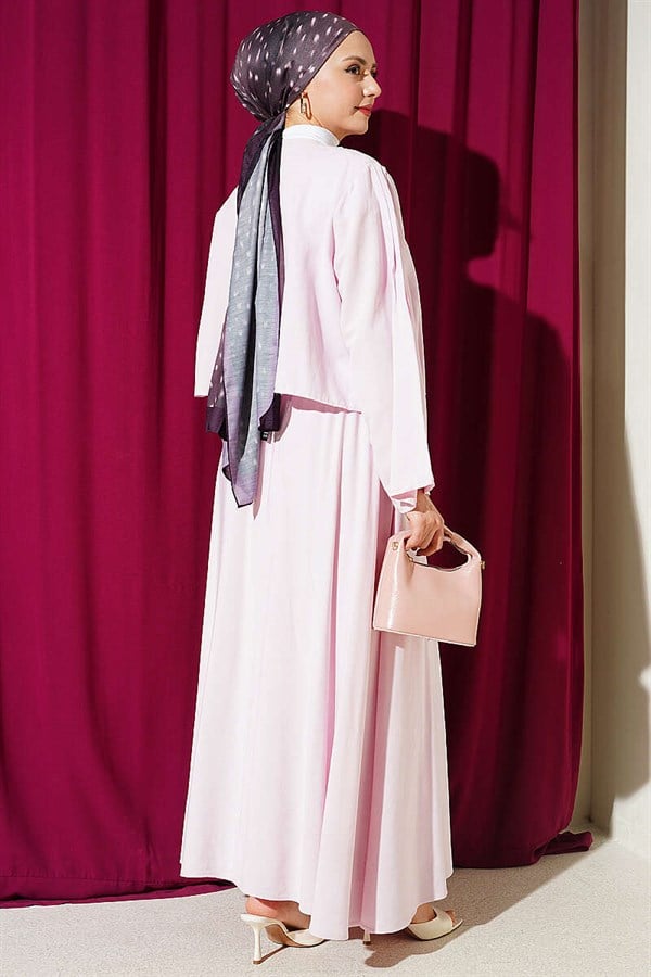 Pink Pleated Front Lace-Up Skirt Set