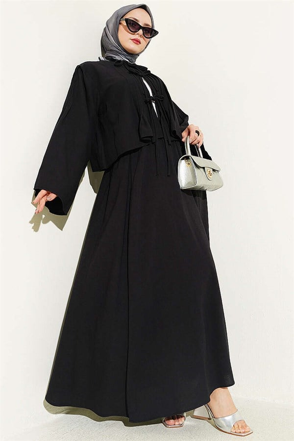 Black Pleated Front Lace-Up Skirt Set