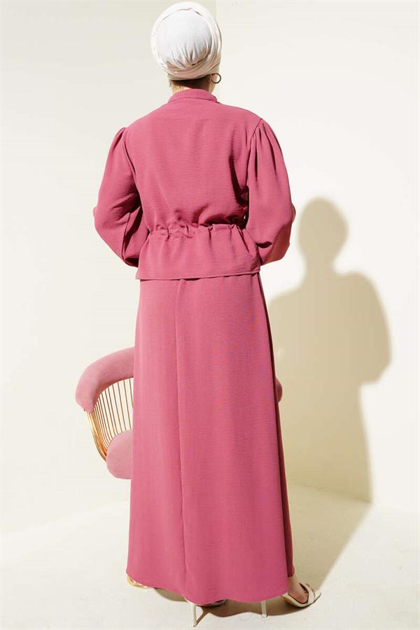 Pleated Front Waist Tunnel Skirted 2 Piece Set Rose