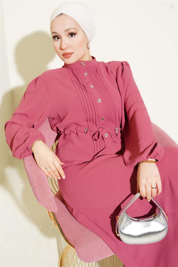 Pleated Front Waist Tunnel Skirted 2 Piece Set Rose