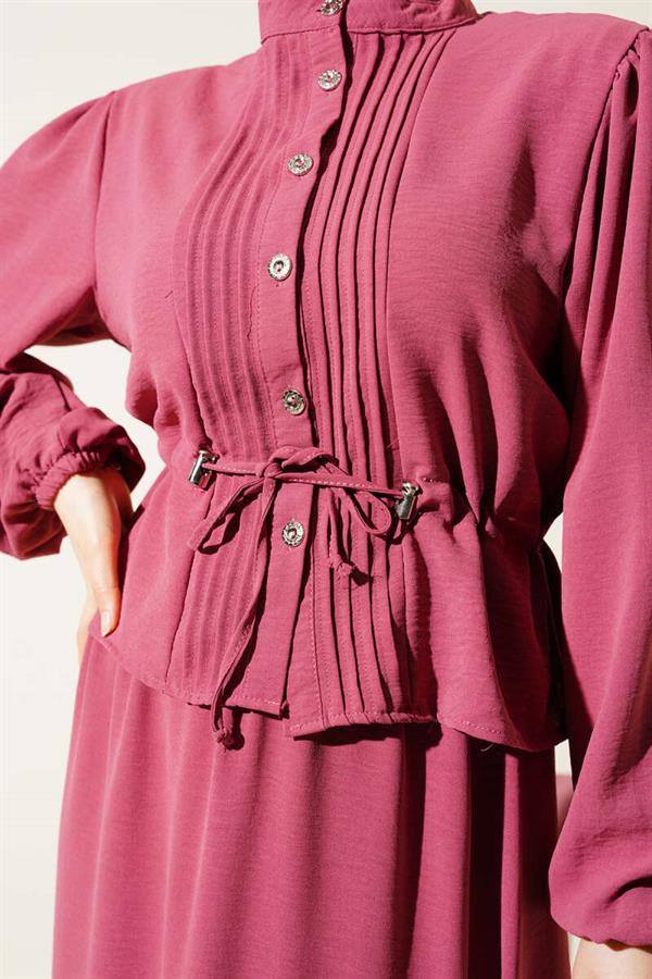 Pleated Front Waist Tunnel Skirted 2 Piece Set Rose