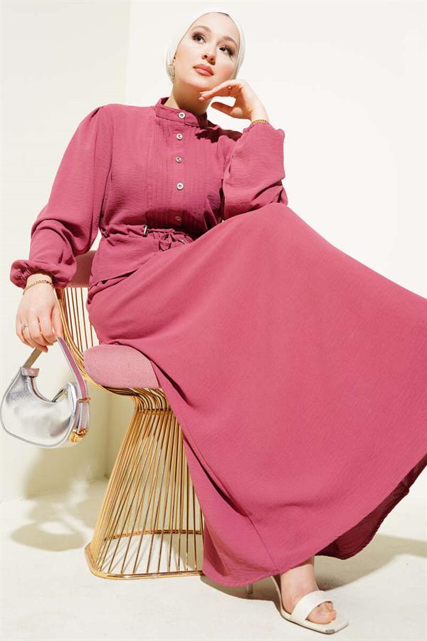 Pleated Front Waist Tunnel Skirted 2 Piece Set Rose