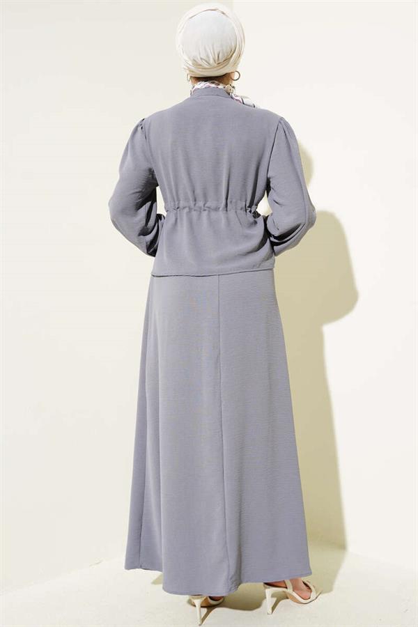 Pleated Front Waist Tunnel Skirted 2 Piece Set Slate Gray