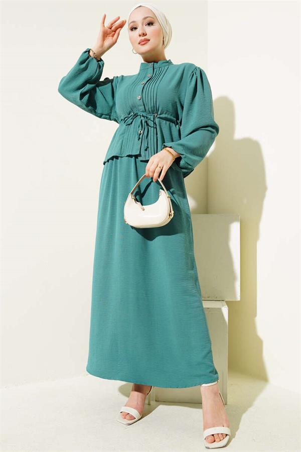 Pleated Front Waist Tunnel Skirted 2 Piece Set Green