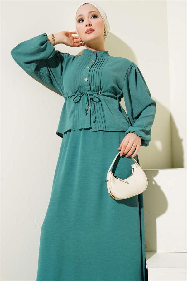 Pleated Front Waist Tunnel Skirted 2 Piece Set Green