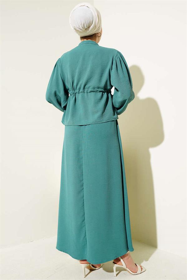 Pleated Front Waist Tunnel Skirted 2 Piece Set Green