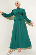 Pleated Front Waist Tunnel Skirted 2 Piece Set Emerald
