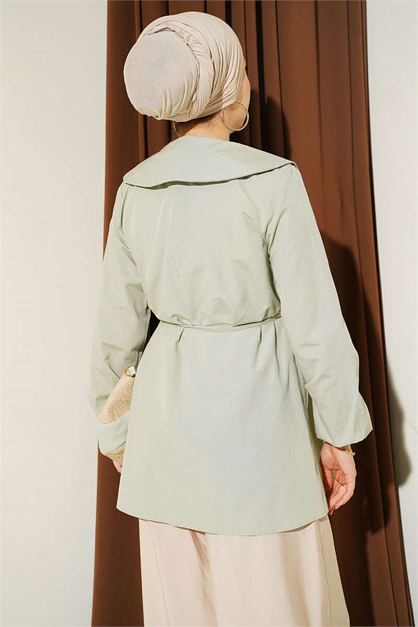 Pleated Front Sailor Collar Shirt, Light Green